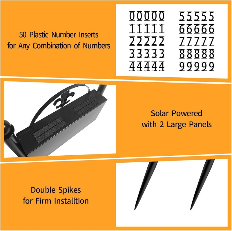 DoinMaster Solar Metal Address Signs for Yard with 50 Customizable House Numbers for Outside - Any Combination, with Warm White & Cold White, Weather-Resistant Solar-Powered LED Illuminated Address Plaques (Double Stake Item) - Image 4